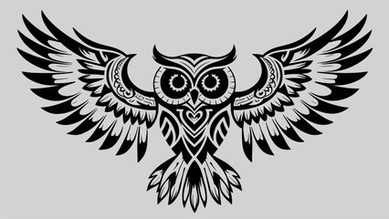 Stylized Tribal Owl Vector Art with Outstretched Wings - Tattoo Design