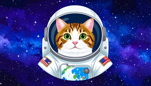 Cartoon cat astronaut in space