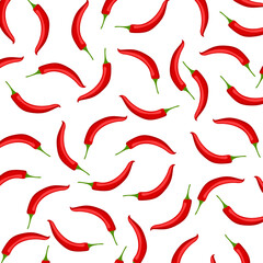 Spicy red chili seamless pattern without background. Bright red chili on transparent background. Vegetable vector illustration.
