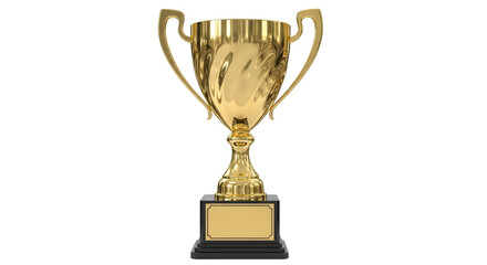 Golden trophy with a blank nameplate isolated PNG with Transparent Background