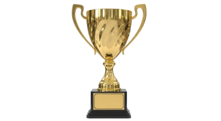 Golden trophy with a blank nameplate isolated PNG with Transparent Background