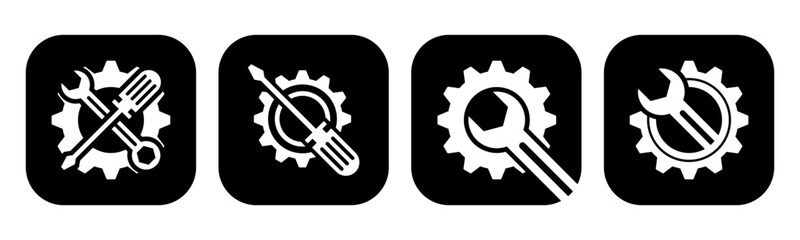 Set of repair service tools, gears, wrench and screwdriver icon vector illustration on white background. For mechanics and repairs.