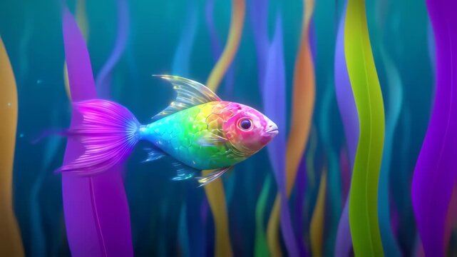 Vibrant fish swimming amidst colorful seaweed