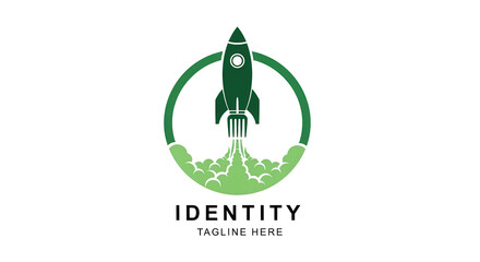 Green rocket logo with the message "IDENTITY TAGLINE HERE" isolated PNG with Transparent Background