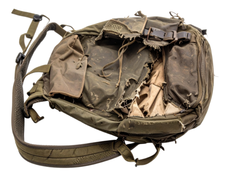 Vintage canvas backpack with a distressed, unique pattern and worn look, suitable for bohemian or retro themes.