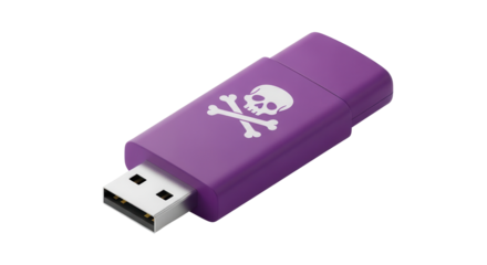 Purple USB drive with skull and crossbones isolated PNG with Transparent Background