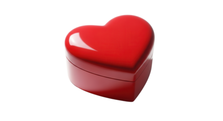 Red heart shaped box for gift or jewelry isolated PNG with Transparent Background