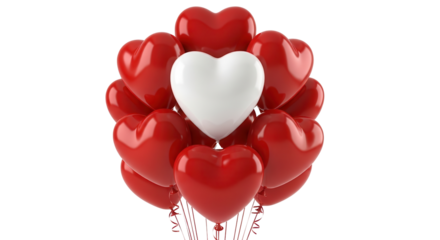 Bunch of red heart balloons with one white heart isolated PNG with Transparent Background