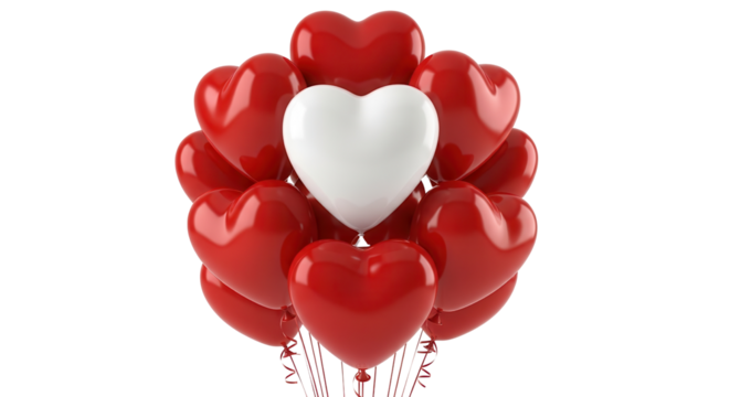 Bunch of red heart balloons with one white heart isolated PNG with Transparent Background