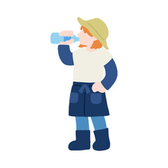 水分補給をする働く人(農家)のフラットなイラスト
