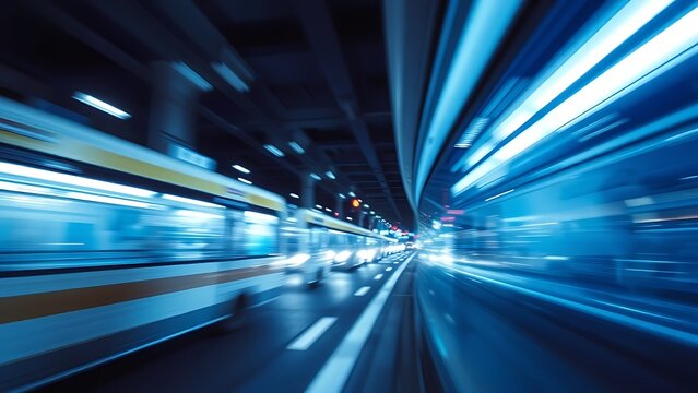 Abstract urban scene with motion blur, conveying dynamic city energy.