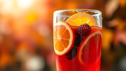 A glass of sangria with fresh citrus and berries, evoking warm Spanish National Day celebrations.