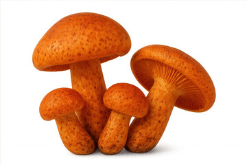 Fototapeta premium Orange mushrooms clustering together, showing varied dimensions against transparent surface