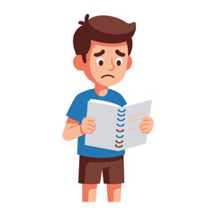 Uncertainty in Pages: A young boy is immersed in a book, his expression a portrait of confusion, symbolizing the universal challenge of learning and deciphering complex information.