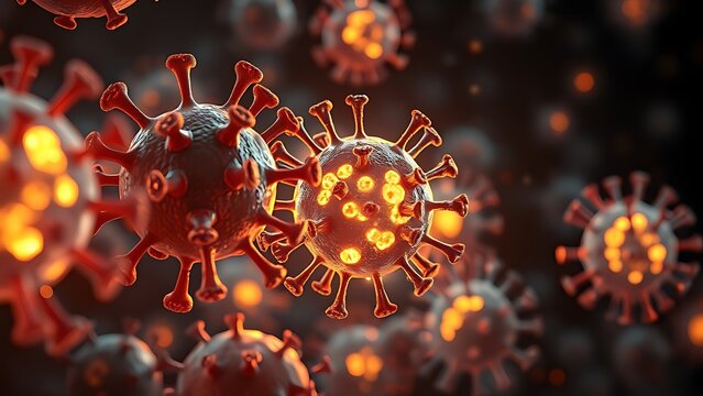 Microscopic view of immune cells transformed into glowing warriors by absorbing energy from mitochondria