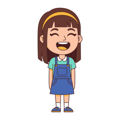 Joyful Young Girl: A cute cartoon illustration showcases a young girl exuding pure happiness, her radiant smile and cheerful expression conveying joy.