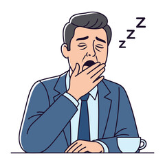 Exhaustion's Embrace: A professional man, visibly fatigued, struggles to stay awake, his wide yawn mirroring the weight of weariness