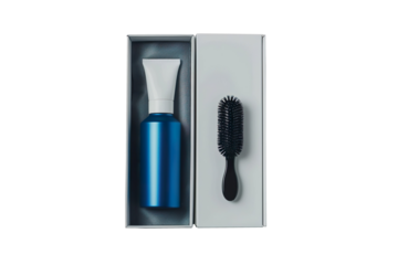 Men's Shaving Kit White Tube, Blue Bottle, and Black Comb in Gift Box