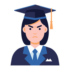 Student Frustration: A digitally-rendered illustration showcases a graduate in a graduation cap, embodying frustration with a stern expression, in an artistic and cartoonish style.