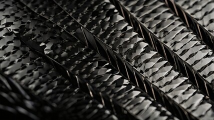 Fototapeta premium Elegant black woven texture shines with sophisticated style and modern design, perfect for backgrounds or product mockups