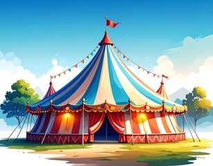 Cartoon circus tent in a landscape