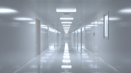 Long White Corridor in a Sterile Environment
