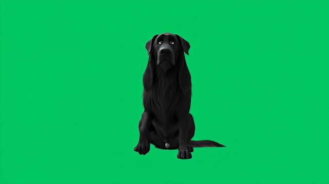 Animated Spooky Black Dog with Glowing Red Eyes Walking on Green Screen Alpha Channel