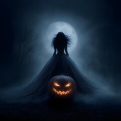 halloween girl with night, fantasy, dark