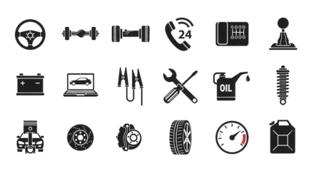 Auto service parts and repair elements vector icon set isolated PNG with Transparent Background