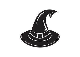 Fototapeta premium Black Silhouette of Curly Witch Hat Vector Clipart Isolated on White.