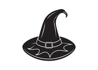 Black Silhouette of Curly Witch Hat Vector Clipart Isolated on White.