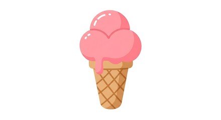 Vector illustration of a sweet pink strawberry ice cream cone. A delicious frozen dessert and refreshing summer treat isolated on white