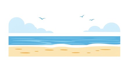 Fototapeta premium Serene Beach Landscape A Peaceful Coastal Scene Illustration