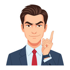 Business professional with a raised finger: A distinguished businessperson, dressed in a tailored suit and tie, captivates with a gesture of emphasis.