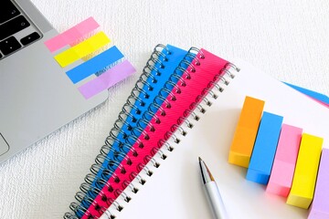 付箋とリングノート　ビジネスイメージ　デスクワーク　オフィスワーク