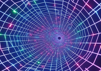 Fototapeta premium Neon grid tunnel effect