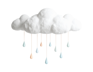 3D fluffy cloud decoration with pastel raindrops