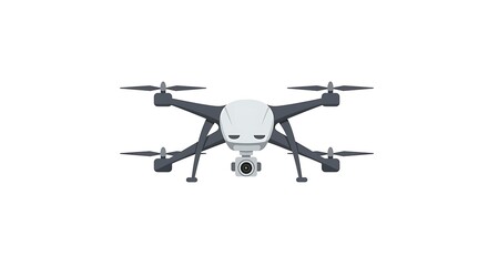 Modern quadcopter drone with integrated camera representing the concept of aerial surveillance, photography, and futuristic technology
