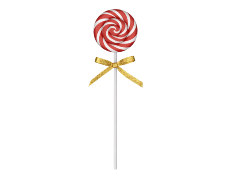 A 3D lollipop swirl prop with glitter ribbon