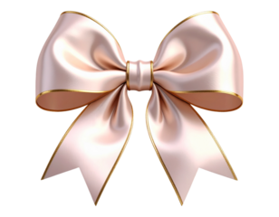 Large 3D pastel bow with a shiny gold border, isolated.