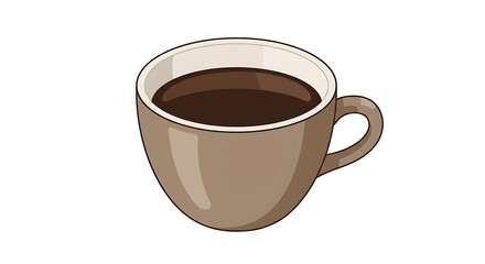 Obraz premium Stylized drawing of a classic brown coffee cup filled with dark espresso, a symbol of morning rituals, caffeine breaks, and cozy moments