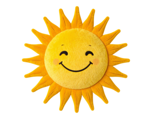3D smiling sun mascot doll, used as a wall decoration.