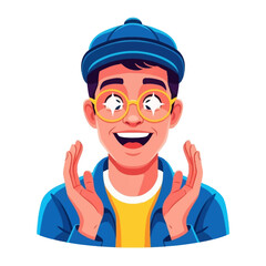 Starry-Eyed Wonder: A cartoon individual with gleaming eyes, radiating happiness and awe, stands animated with an expression of wonder and delight, capturing the excitement of pure joy.