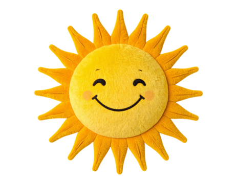 3D smiling sun mascot doll, used as a wall decoration.