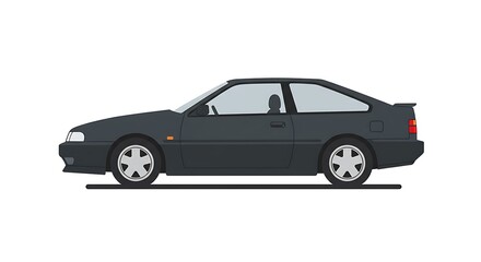 Side view of a classic nineties sports coupe car. Vector illustration of a vintage two-door vehicle isolated on a white background