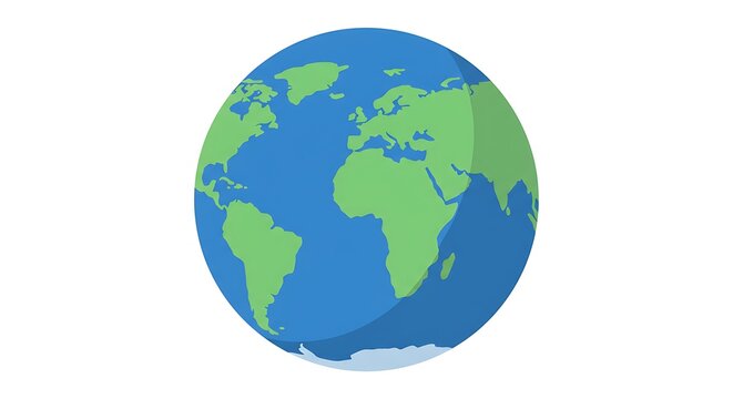 Vector illustration of planet Earth showing continents and oceans. Flat design globe icon isolated on a white background for global concepts