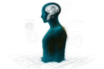 Futuristic Artificial Intelligence Concept – Digital Human Head with Neural Network and Technology Interface