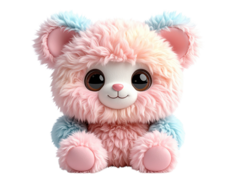 A pastel-colored, friendly Furby toy with big eyes and fluffy ears.
