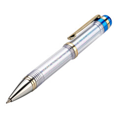 Naklejka premium A shiny silver ballpoint pen, an essential tool for business and writing, isolated on a background.