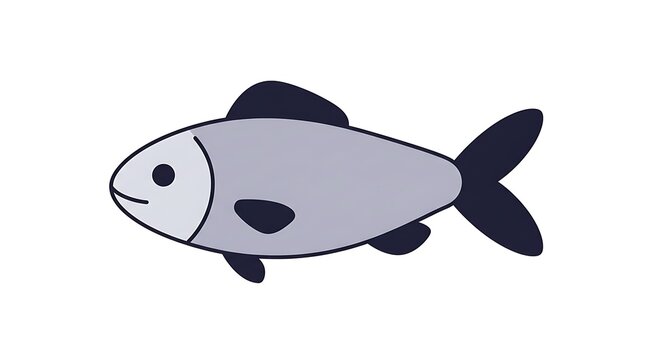 A simple gray fish illustration with a minimalist flat design style. An isolated aquatic animal icon perfect for logos, emblems, or marine-themed graphic projects
